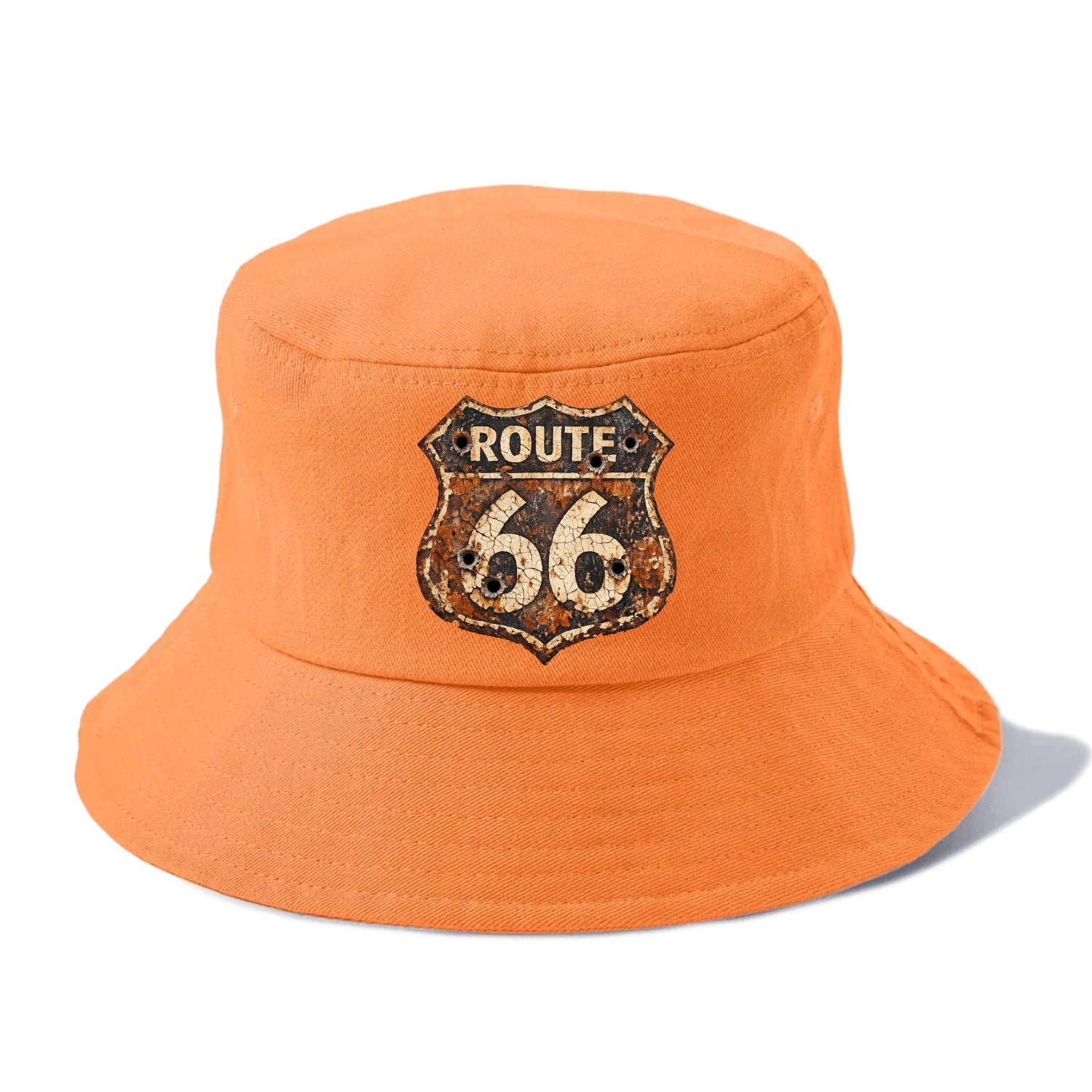 WEATHERED MARKER | Rust-aged Route 66 sign | Desert sun-bleached | Bullet holes - Bucket Hat - Terracotta Clay(Orange)