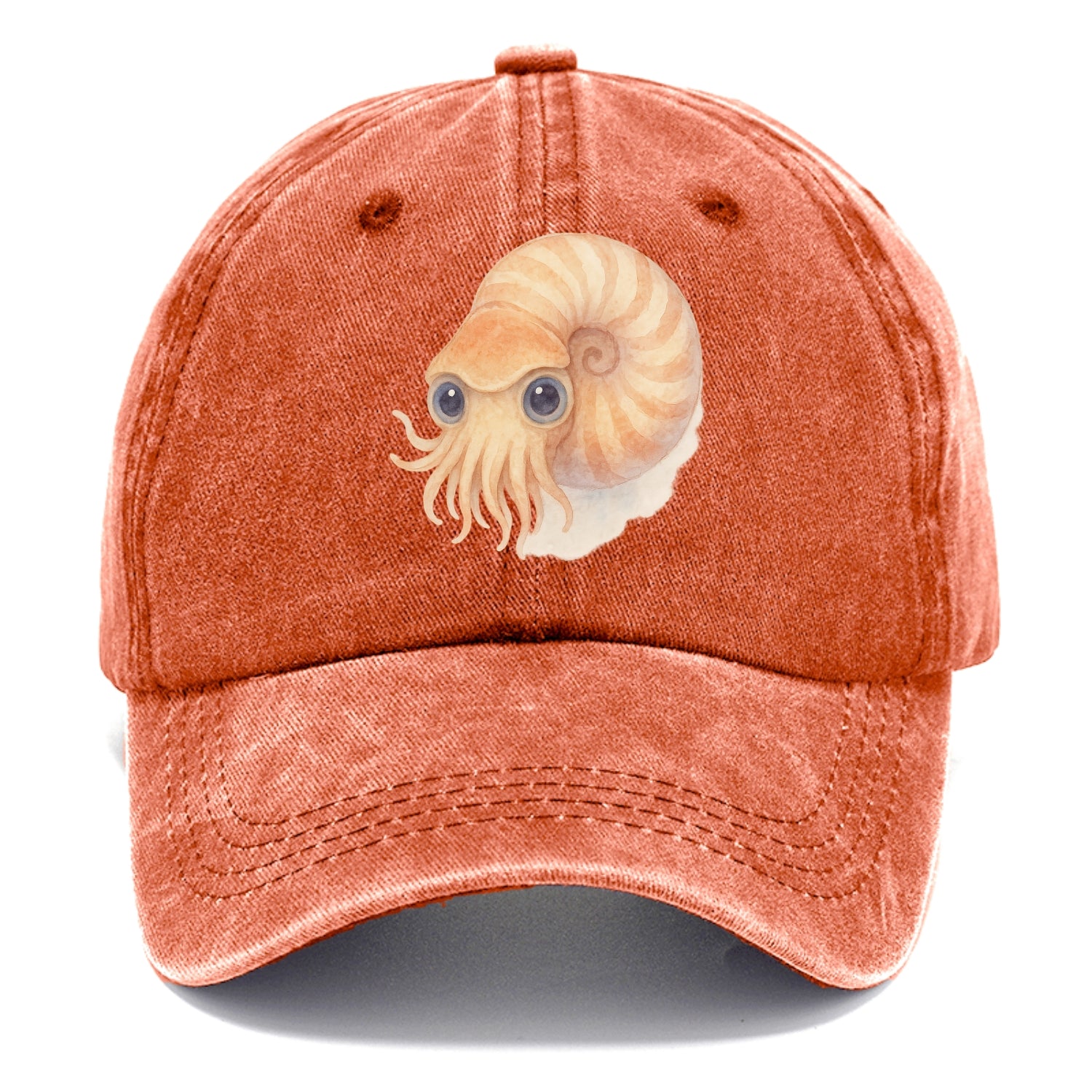 Baby Nautilus - spiral shell, tentacles peeking, ancient eyes, front-facing, living - Classic Cap - Terracotta Clay(Orange)