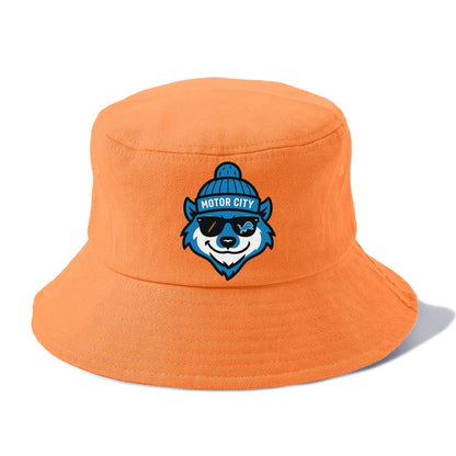 Motor City Wolverine wearing Lions beanie with gear patch and wayfarer sunglasses - Bucket Hat - Terracotta Clay(Orange)
