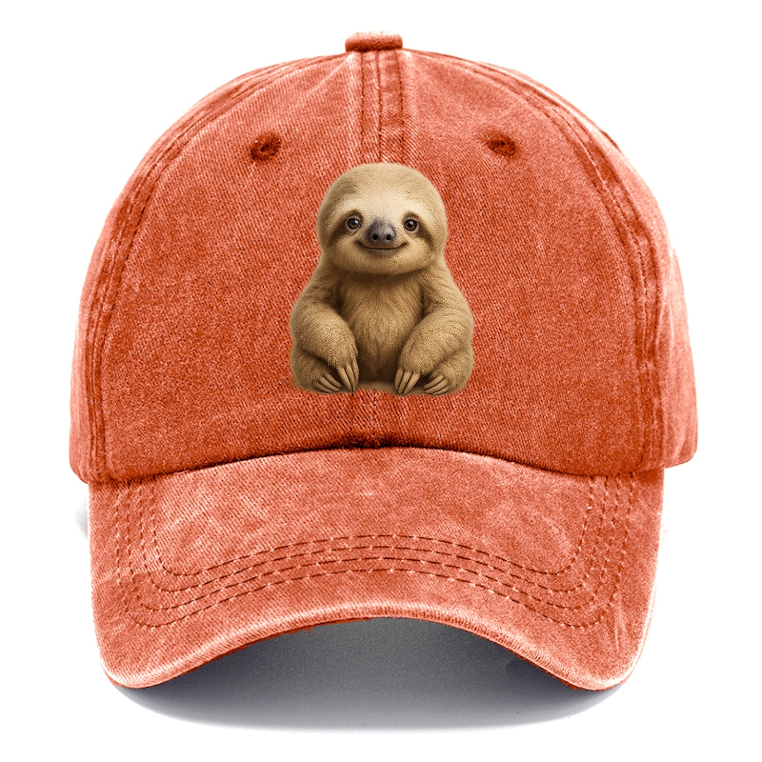 Baby Sloth - tan fur, long arms, peaceful smile, gentle eyes, front-facing, zen - Classic Cap - Terracotta Clay(Orange)