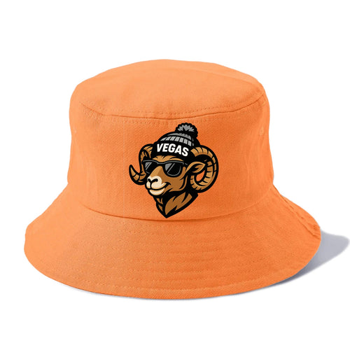 Vegas Desert Bighorn wearing Raiders silver and black beanie with pom pom and wayfarer - Bucket Hat