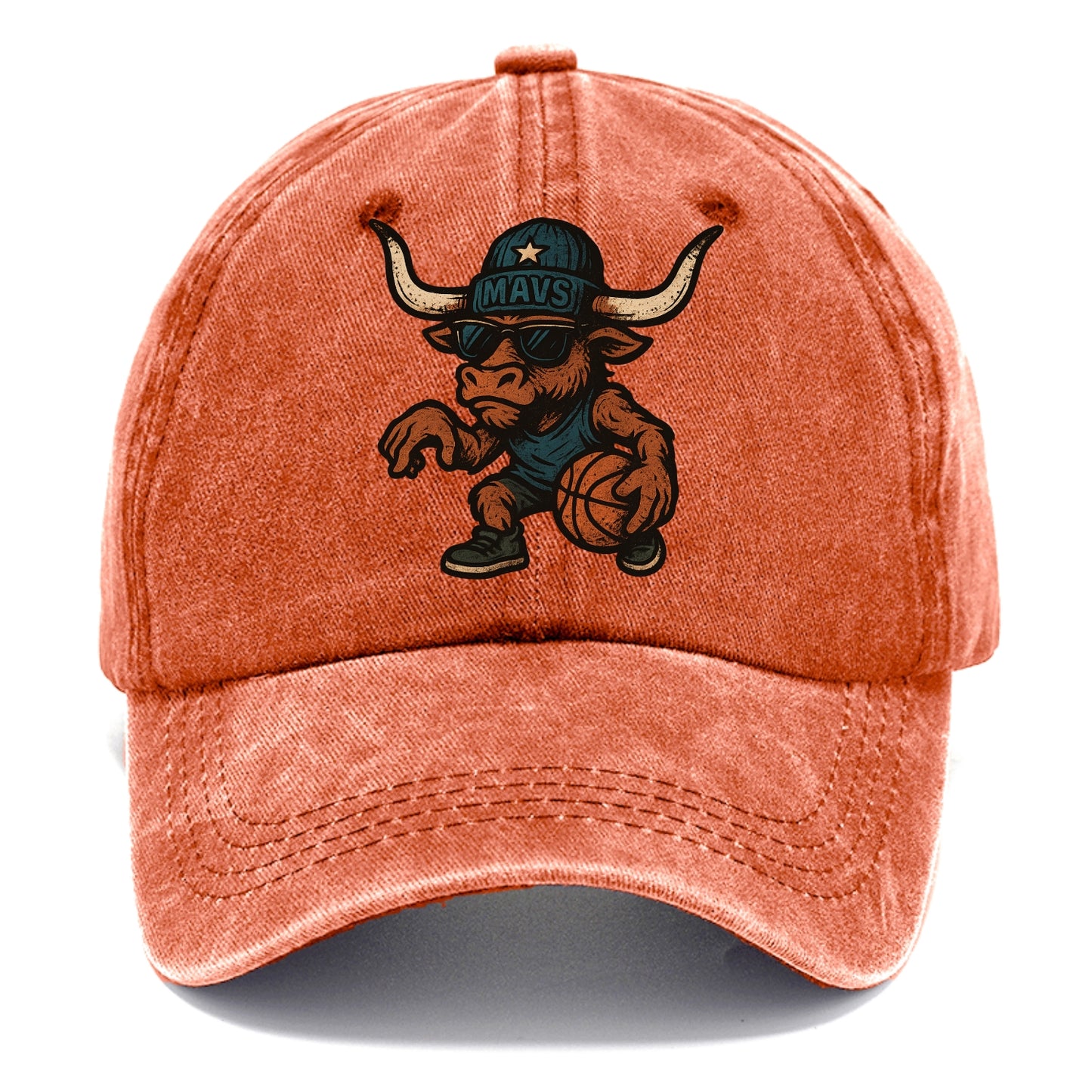 Texas Longhorn wearing Mavs beanie with lone star patch and wayfarer sunglasses - Classic Cap - Terracotta Clay(Orange)