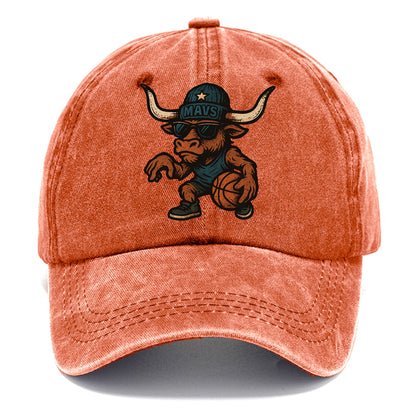 Texas Longhorn wearing Mavs beanie with lone star patch and wayfarer sunglasses - Classic Cap - Terracotta Clay(Orange)