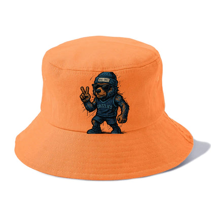 Memphis Grizzly Bear wearing Grizzlies navy and light blue beanie with Beale Street - Bucket Hat - Terracotta Clay(Orange)