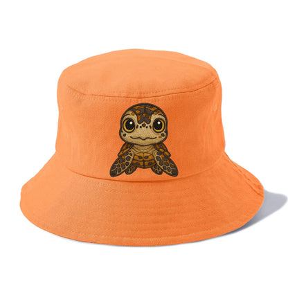 Baby Hawksbill Turtle - amber and brown shell pattern, curious golden eyes, - Bucket Hat - Terracotta Clay(Orange)