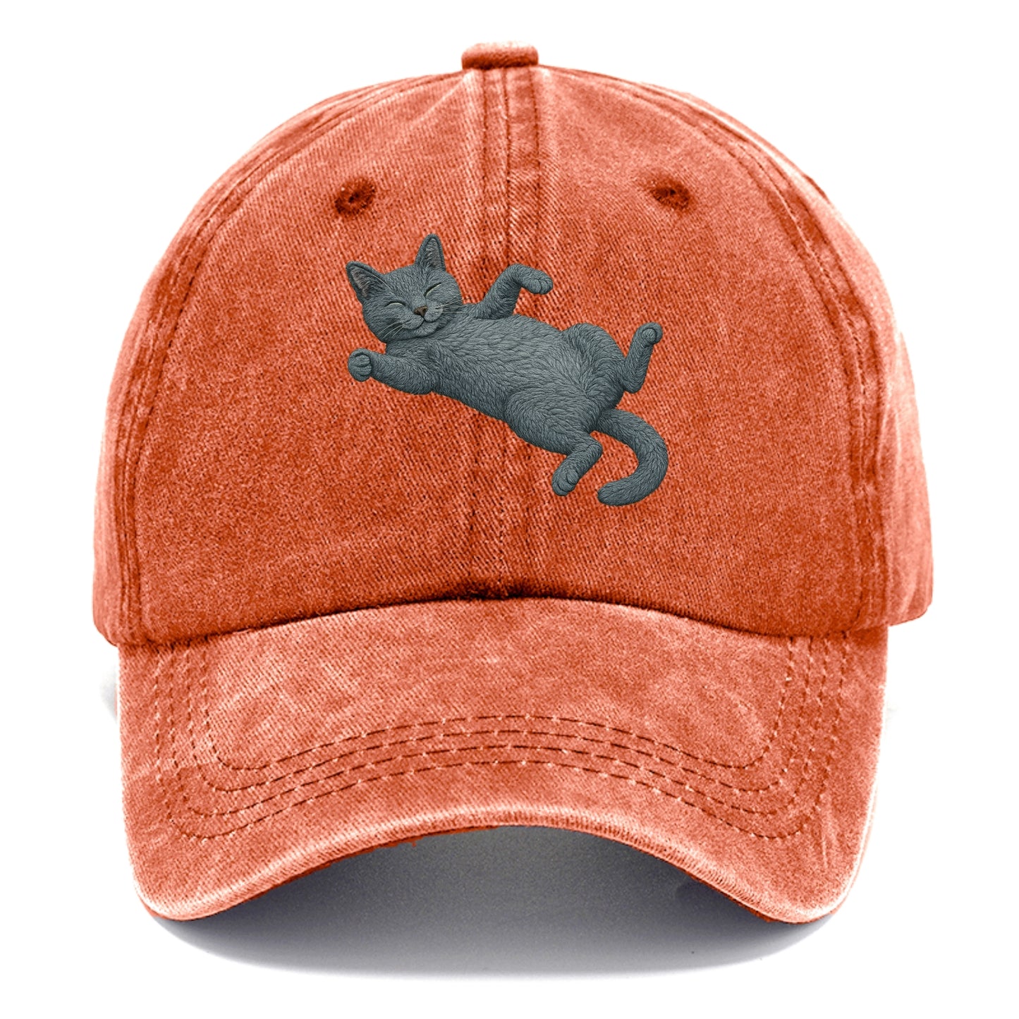 Russian Blue  fully relaxed sprawled out Classic Cap - Terracotta Clay(Orange)