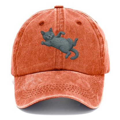 Russian Blue  fully relaxed sprawled out Classic Cap - Terracotta Clay(Orange)