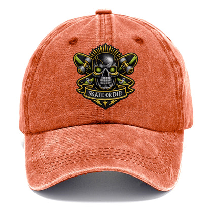 Embroidered patch design - SKATEBOARD SKULL - skull with skateboard in black and neon - Classic Cap - Terracotta Clay(Orange)