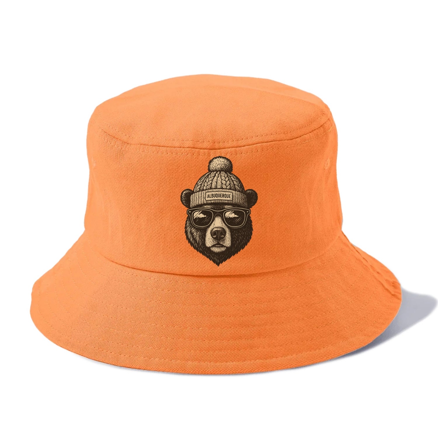 New Mexico Black Bear wearing Albuquerque beanie with pom pom and wayfarer sunglasses - Bucket Hat - Terracotta Clay(Orange)