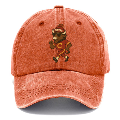 KC Bison wearing Chiefs beanie with arrowhead patch and wayfarer sunglasses - Classic Cap - Terracotta Clay(Orange)