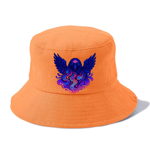 Mysterious raven with feathers showing future visions in neon colors, wings spread - Bucket Hat