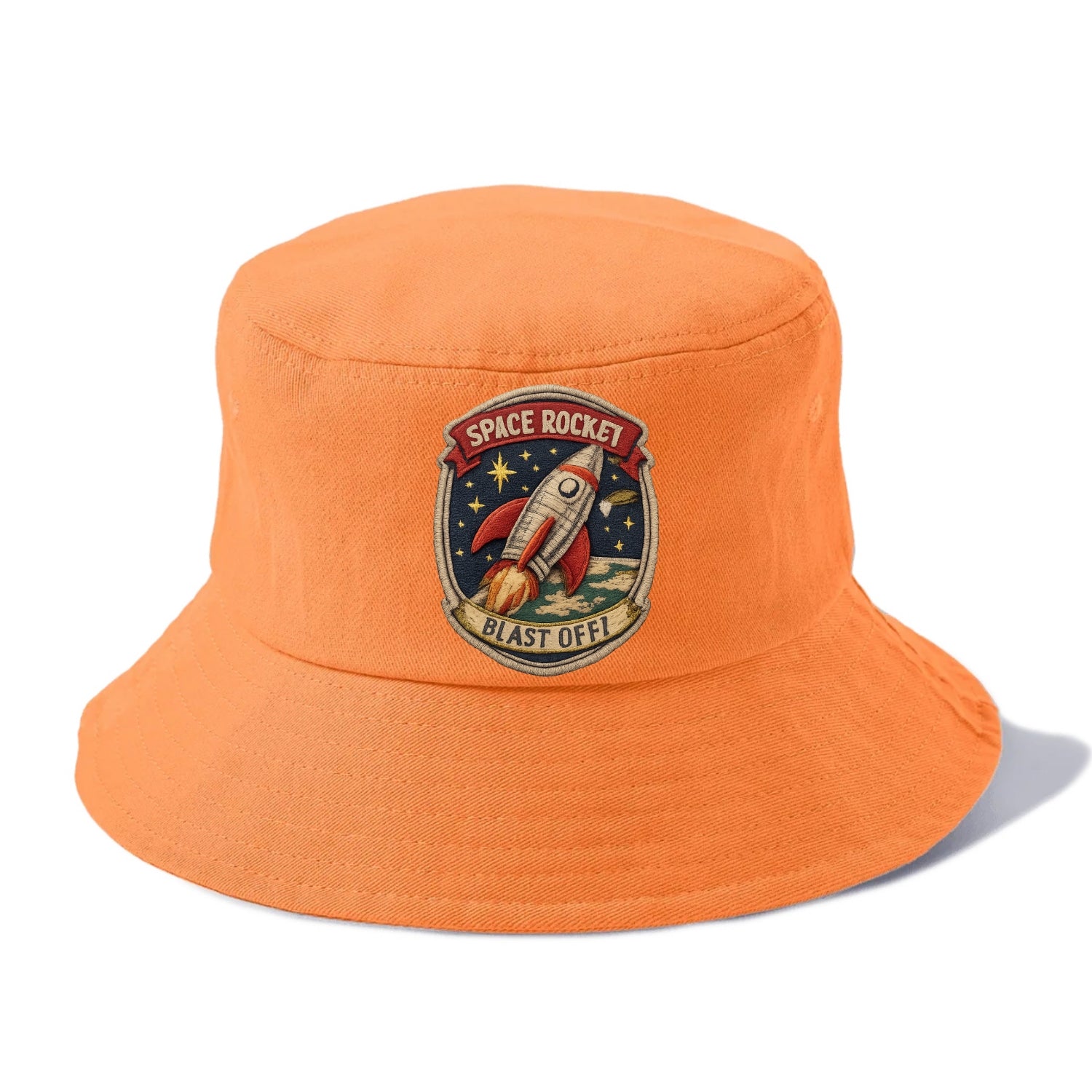 RETRO ROCKET - 1950s space rocket in silver and red , atomic age - Bucket Hat - Terracotta Clay(Orange)