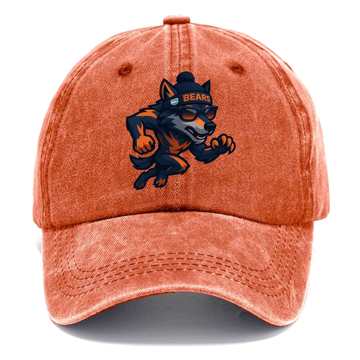 Chicago Wolf wearing Bears beanie with Lake Michigan patch and wayfarer sunglasses - Classic Cap - Terracotta Clay(Orange)