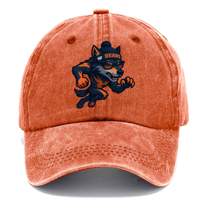Chicago Wolf wearing Bears beanie with Lake Michigan patch and wayfarer sunglasses - Classic Cap - Terracotta Clay(Orange)