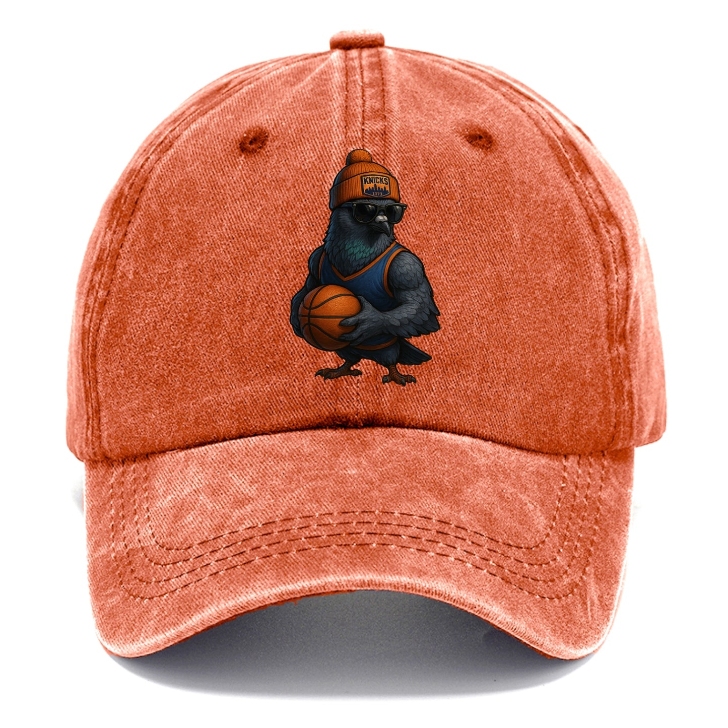 Manhattan Pigeon wearing Knicks beanie with skyline patch and wayfarer sunglasses - Classic Cap - Terracotta Clay(Orange)