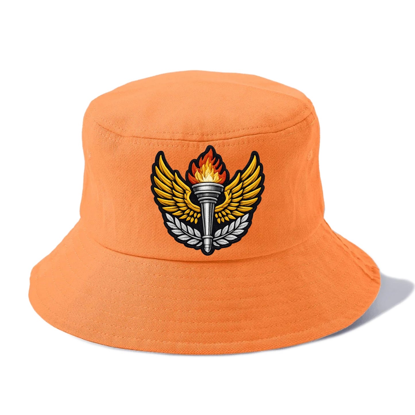 Embroidered patch design - TRACK AND FIELD TORCH - Olympic style torch with wings in - Bucket Hat - Terracotta Clay(Orange)