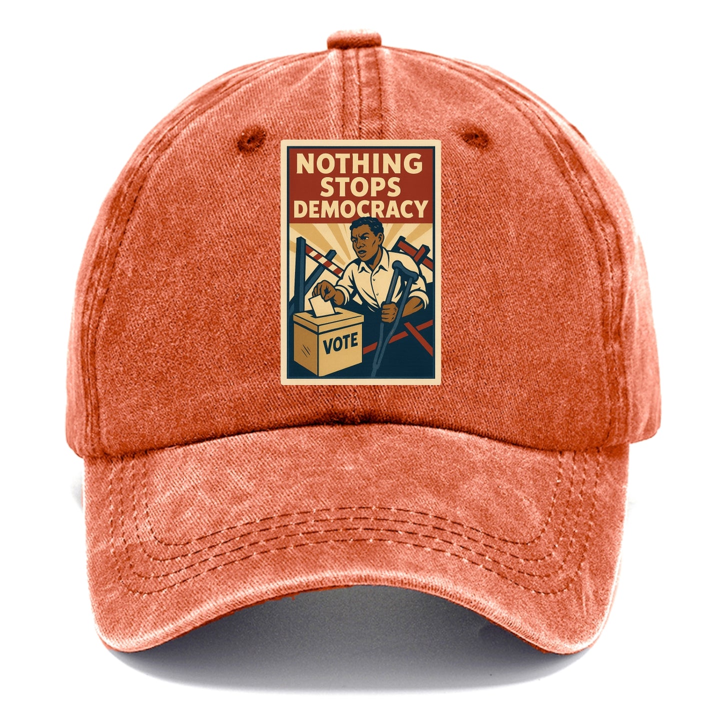 Person voting despite obstacles - "Nothing Stops Democracy" - voter perseverance - Classic Cap - Terracotta Clay(Orange)