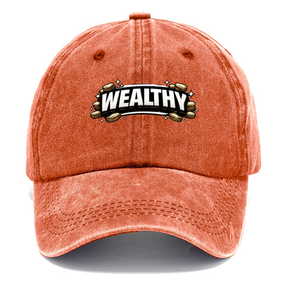 Bold typography design - "WEALTHY" - financial abundance, rich life - Classic Cap - Terracotta Clay(Orange)