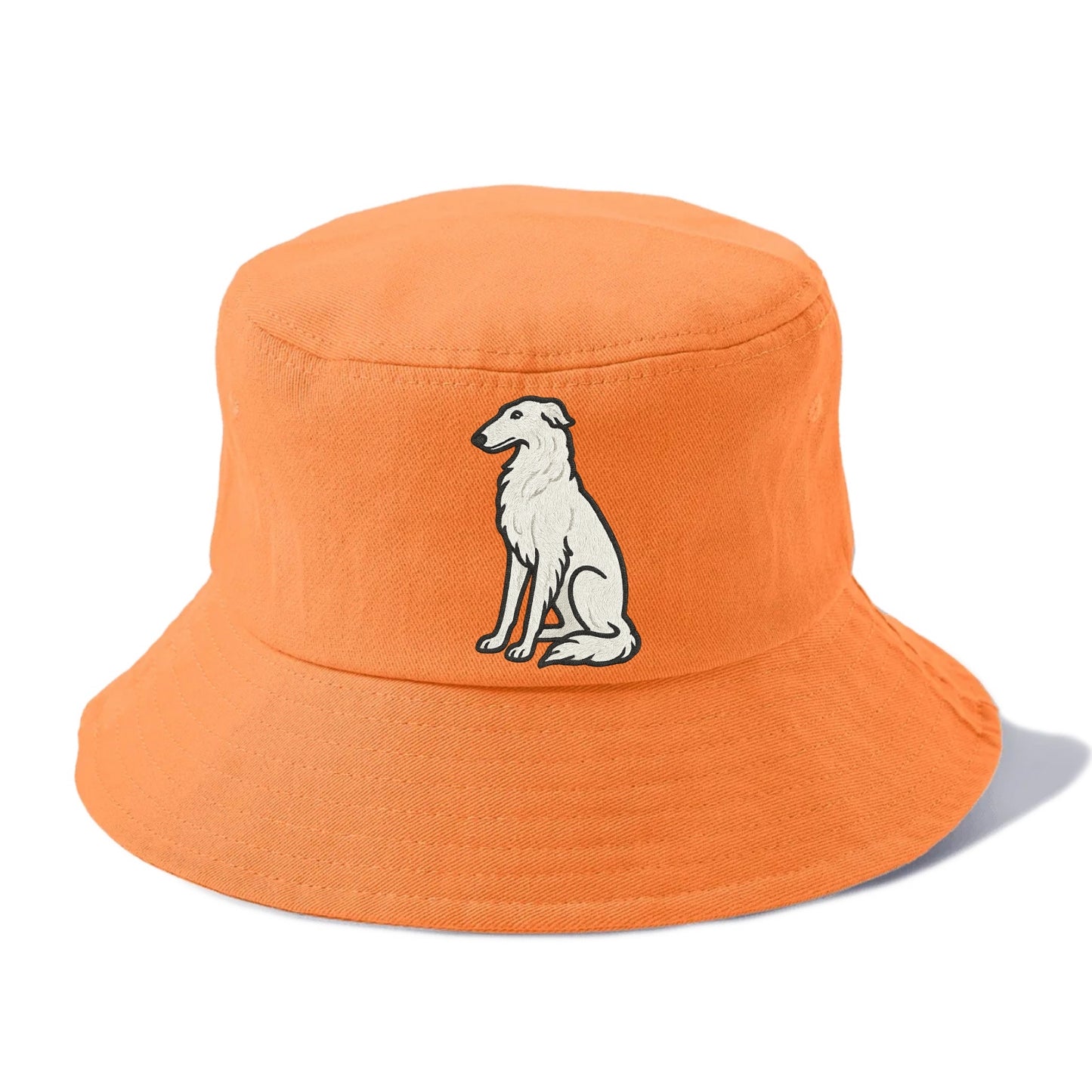 Borzoi - White embroidered sitting pose - Bucket Hat - Terracotta Clay(Orange)