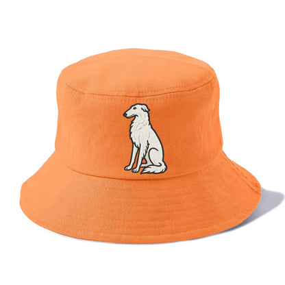 Borzoi - White embroidered sitting pose - Bucket Hat - Terracotta Clay(Orange)