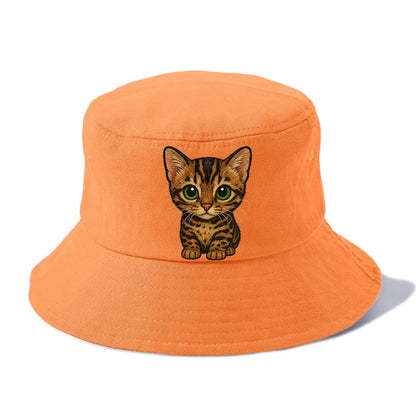 Baby Bengal Kitten - spotted/marbled wild coat, green eyes, athletic build, - Bucket Hat - Terracotta Clay(Orange)