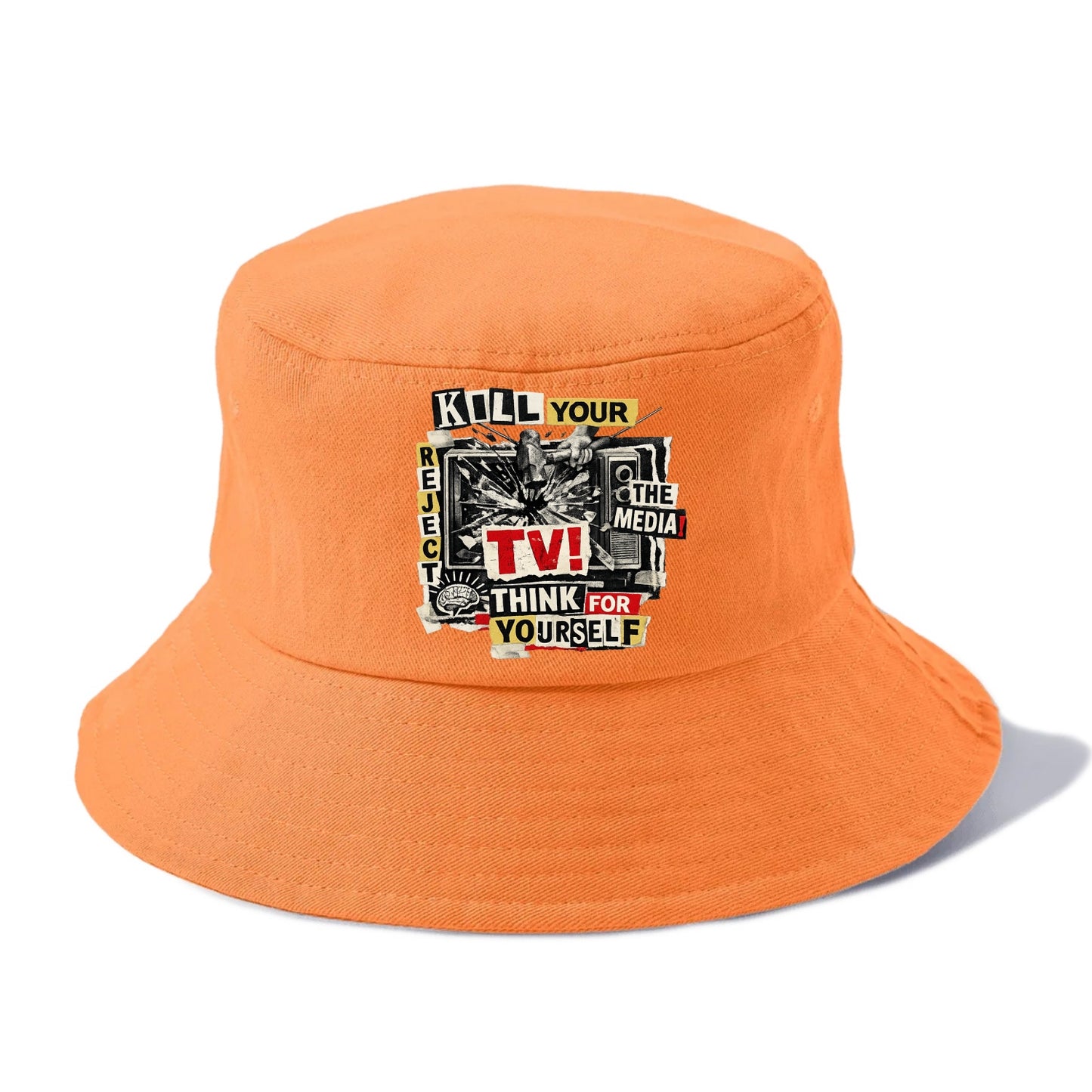 KILL YOUR TV | Smashed television | Reject media | Think for yourself | Analog - Bucket Hat - Terracotta Clay(Orange)