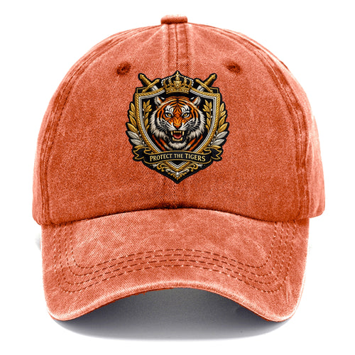 PROTECT THE TIGERS - tiger with shield in orange , big cat conservation - Classic Cap