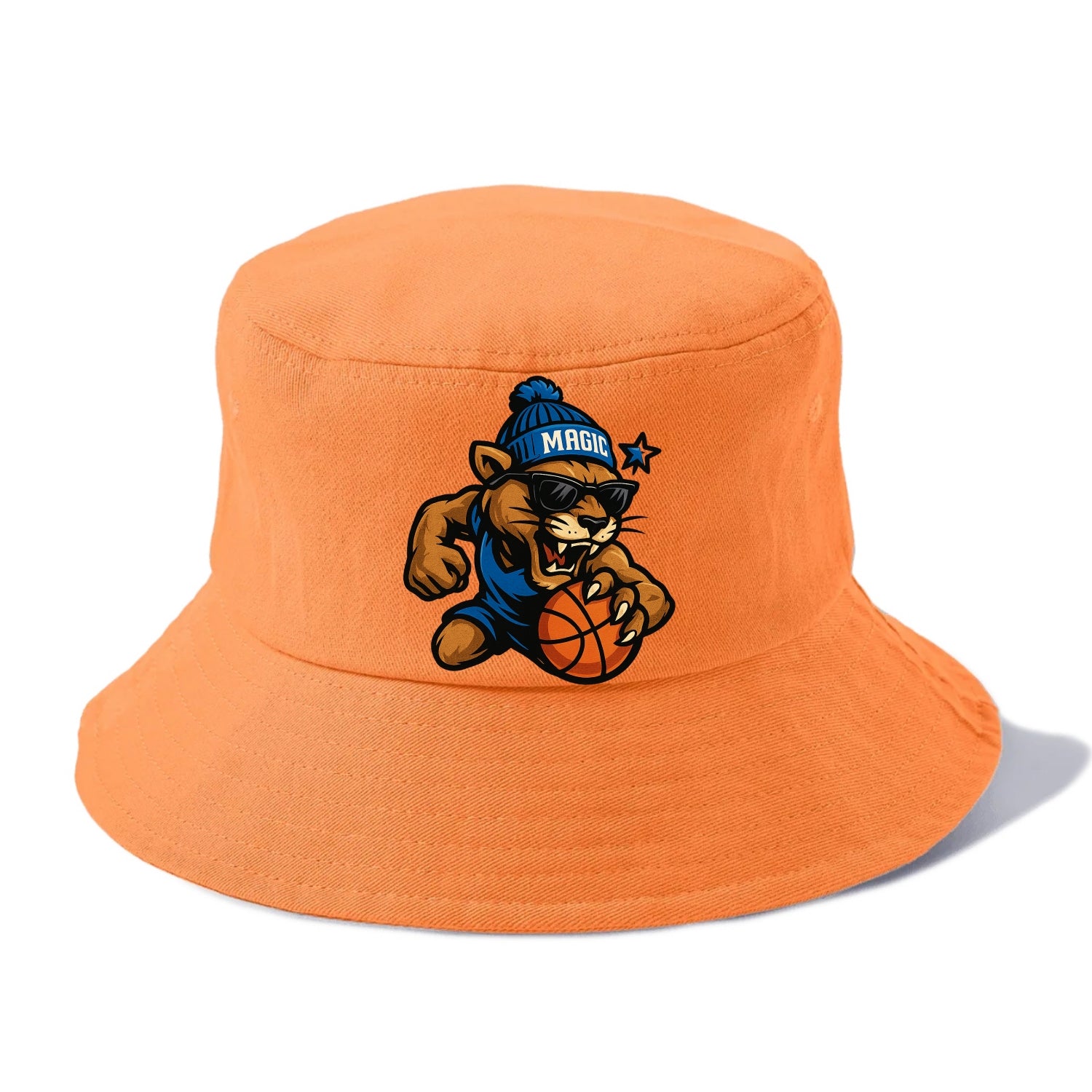 Florida Panther wearing Magic beanie with star wand patch and wayfarer sunglasses - Bucket Hat - Terracotta Clay(Orange)