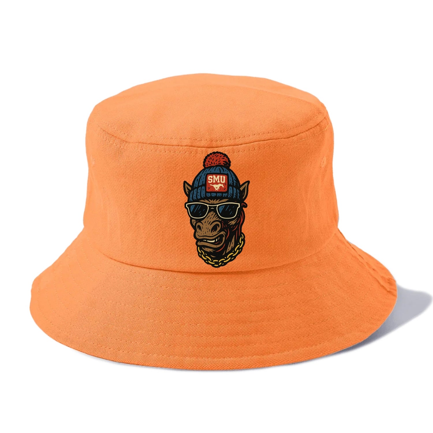 Dallas Mustang wearing SMU beanie with pony patch - Bucket Hat - Terracotta Clay(Orange)