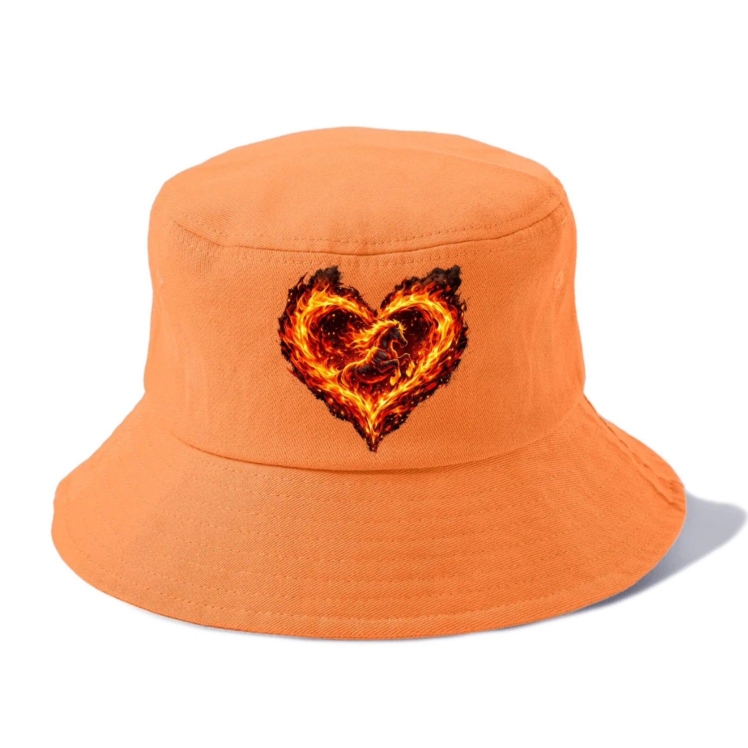 HEART OF FIRE | Flaming heart with horse silhouette inside | Passion embodied | Love - Bucket Hat - Terracotta Clay(Orange)