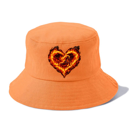 HEART OF FIRE | Flaming heart with horse silhouette inside | Passion embodied | Love - Bucket Hat - Terracotta Clay(Orange)