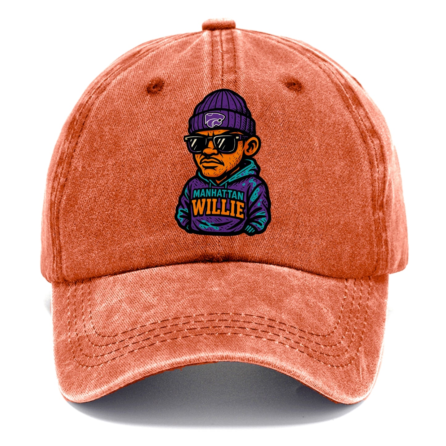 Manhattan Willie wearing Kansas State beanie with powercat patch - Classic Cap - Terracotta Clay(Orange)