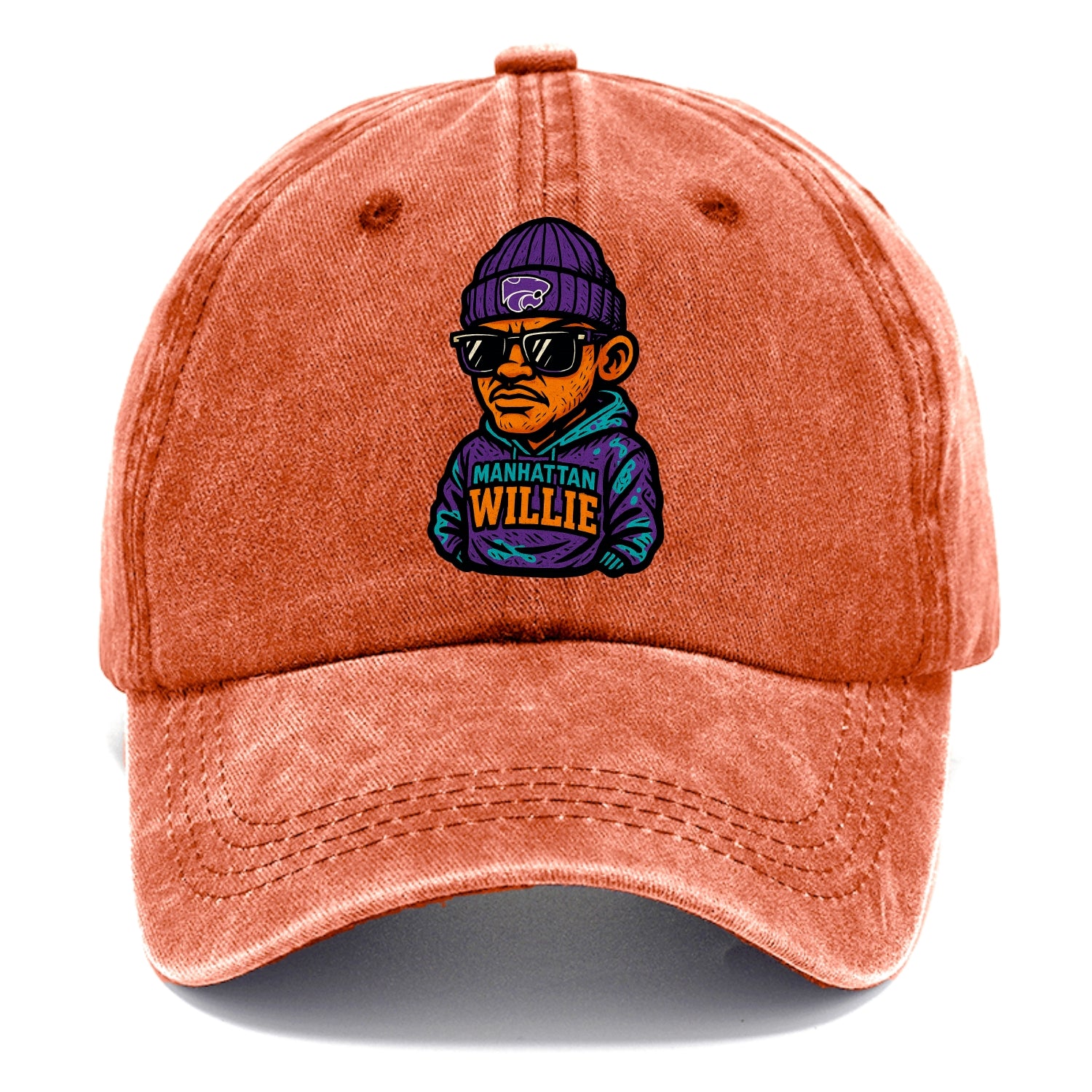 Manhattan Willie wearing Kansas State beanie with powercat patch - Classic Cap - Terracotta Clay(Orange)