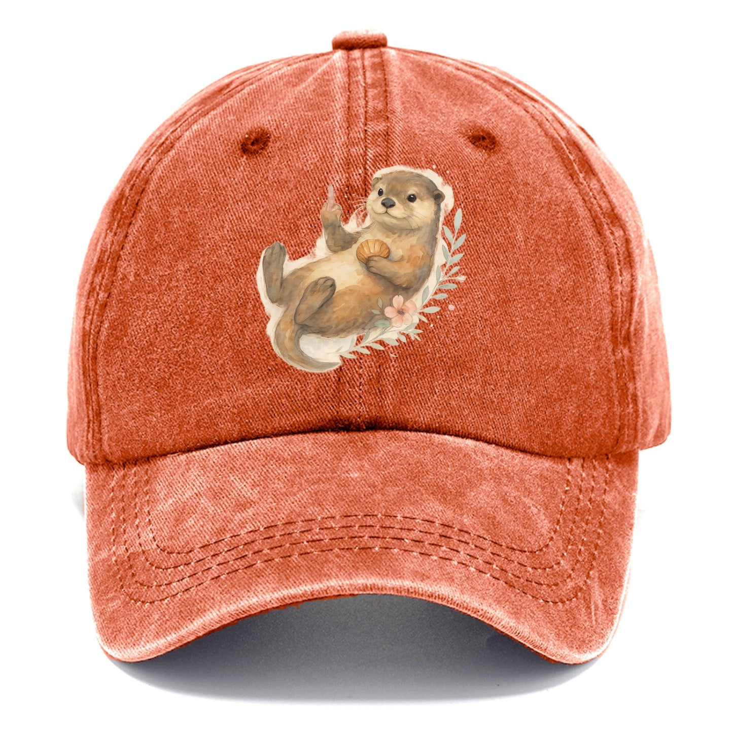 adorable otter floating on back, middle finger up while holding a shellfish - Classic Cap - Terracotta Clay(Orange)