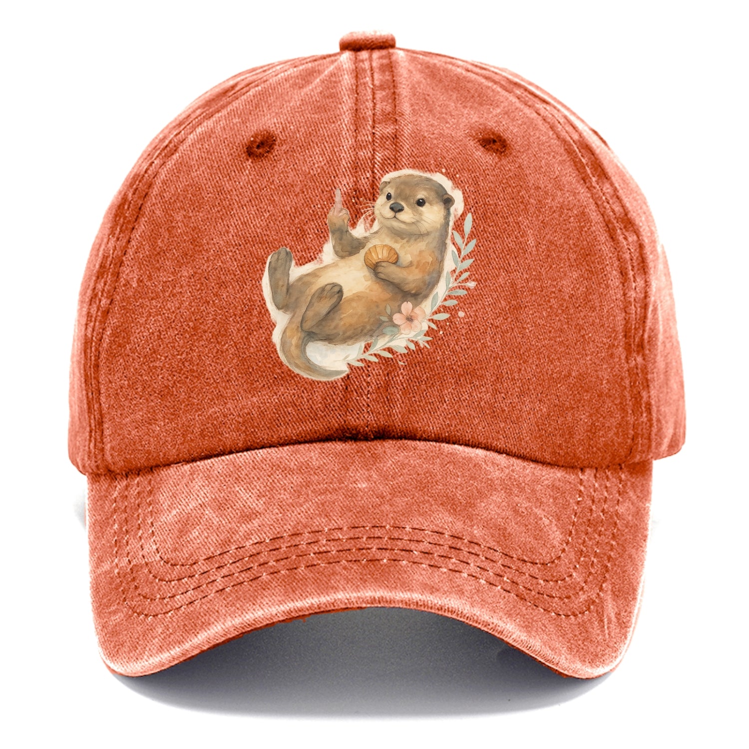 adorable otter floating on back, middle finger up while holding a shellfish - Classic Cap - Terracotta Clay(Orange)