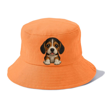 Baby Beagle Puppy - tricolor coat, long droopy ears, big pleading eyes, front-facing, - Bucket Hat - Terracotta Clay(Orange)