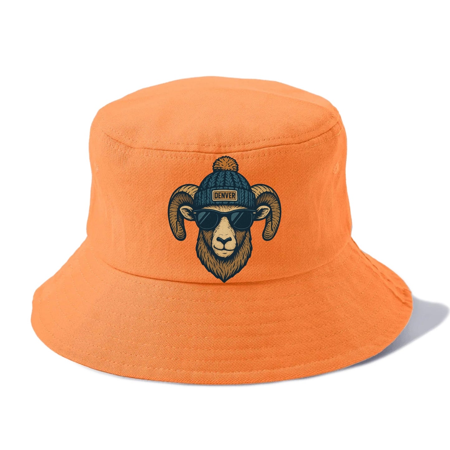 Colorado Rocky Mountain Bighorn Sheep wearing Denver beanie with pom pom and wayfarer - Bucket Hat - Terracotta Clay(Orange)