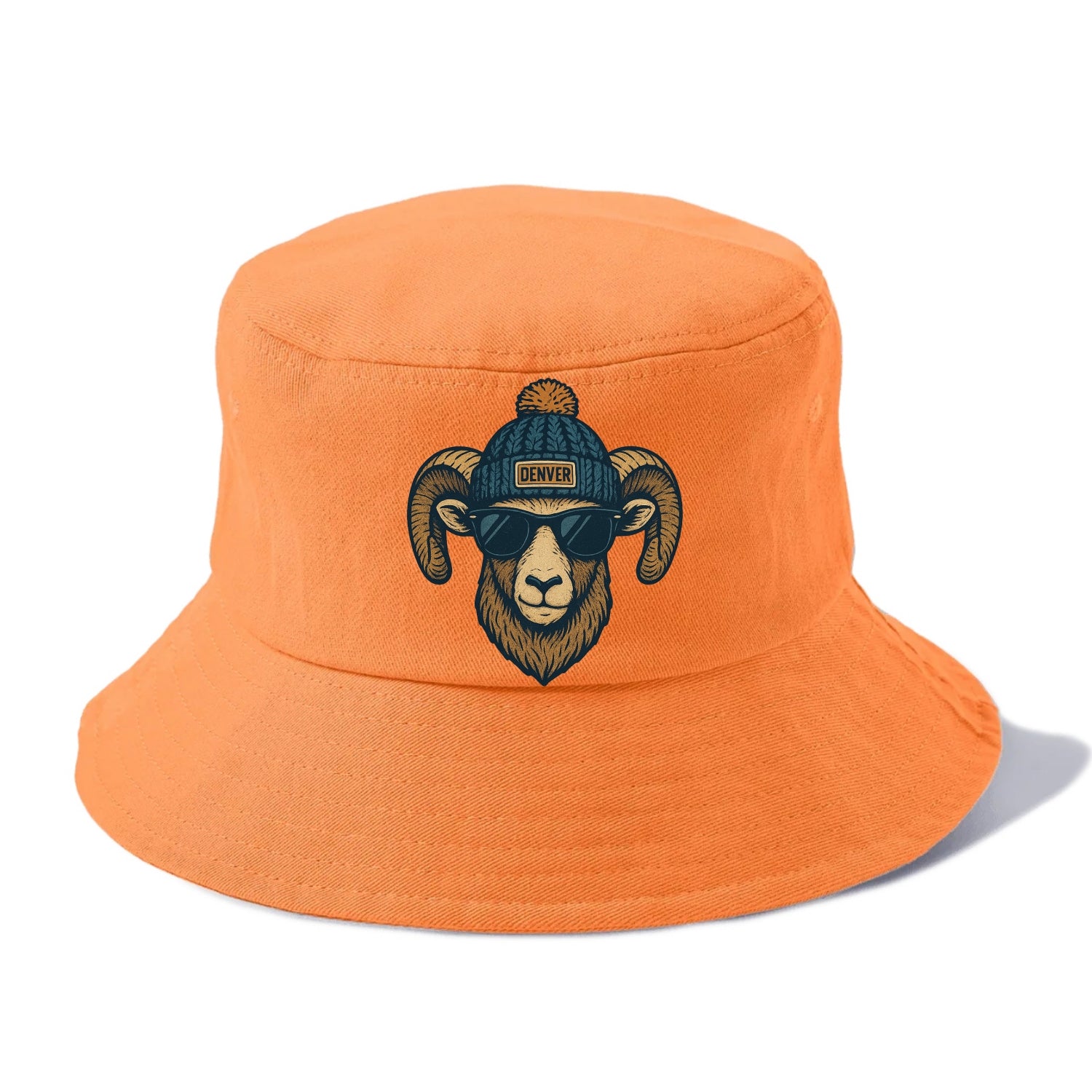 Colorado Rocky Mountain Bighorn Sheep wearing Denver beanie with pom pom and wayfarer - Bucket Hat - Terracotta Clay(Orange)