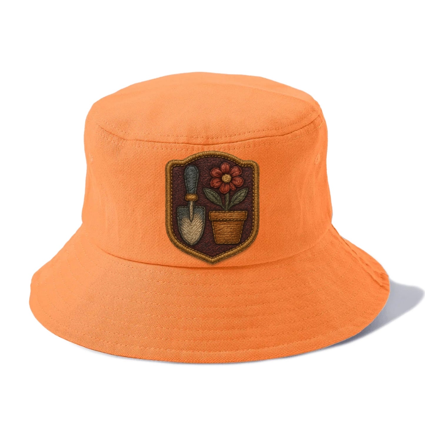 Garden trowel with flower pot - gardener badge - Bucket Hat - Terracotta Clay(Orange)