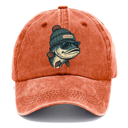 Cleveland Lake Erie Walleye wearing Cleveland beanie with pom pom and wayfarer - Classic Cap