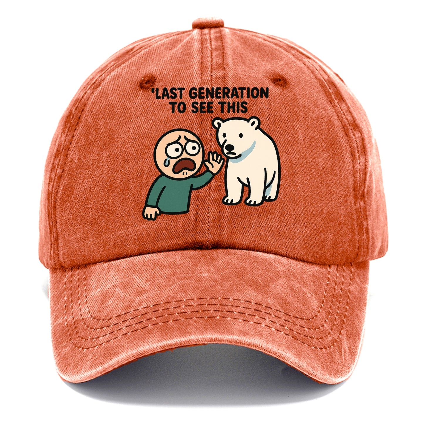 Person waving goodbye to polar bear - "Last generation to see this" - extinction grief - Classic Cap - Terracotta Clay(Orange)