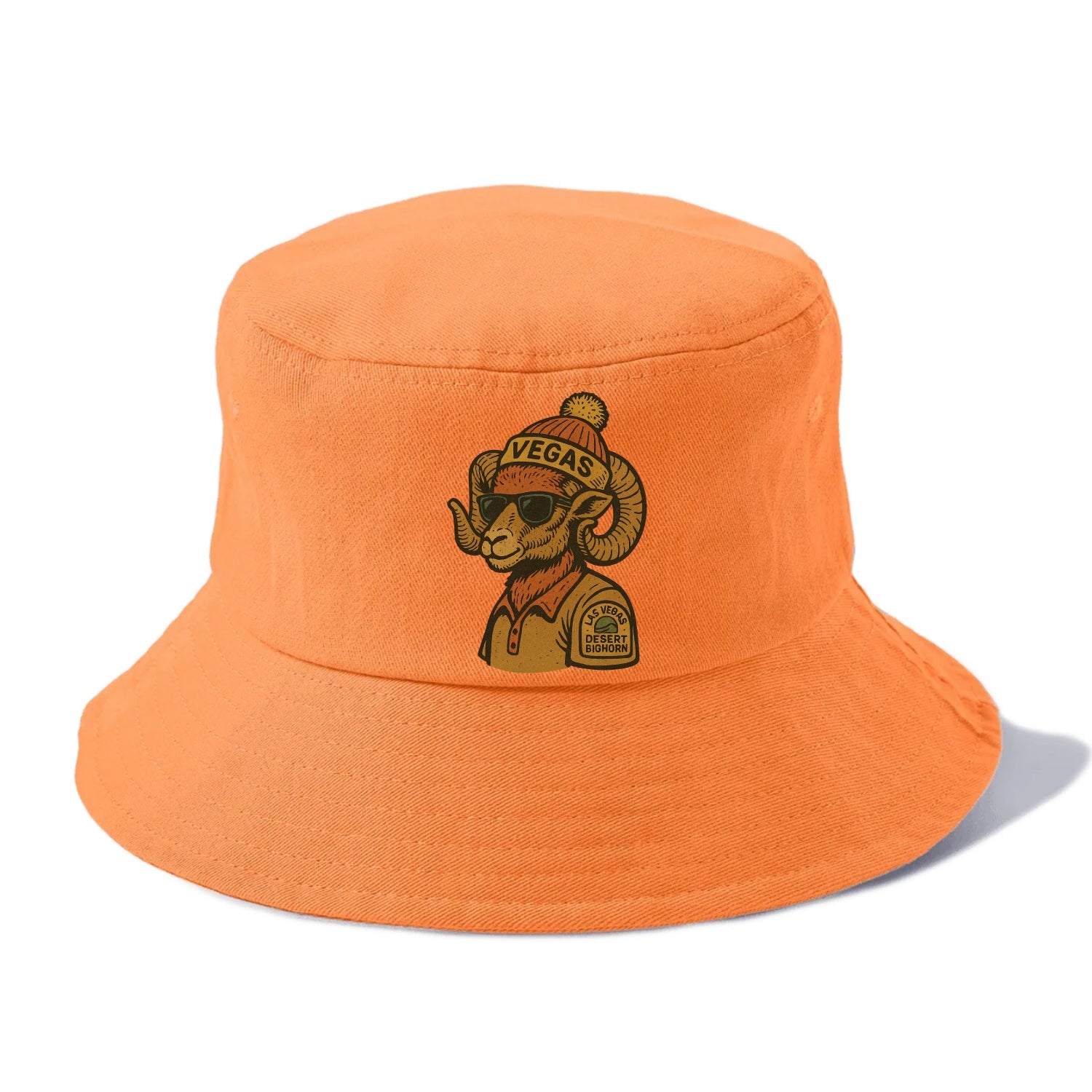 Las Vegas Desert Bighorn wearing Vegas beanie with pom pom and wayfarer sunglasses - Bucket Hat - Terracotta Clay(Orange)