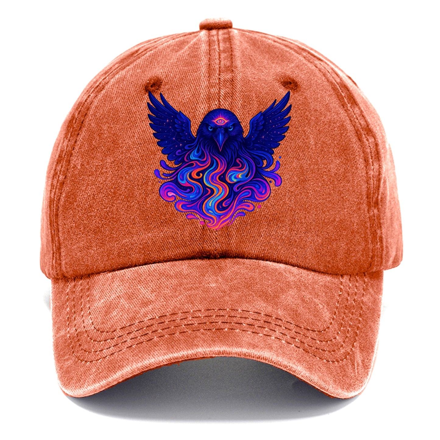 Mysterious raven with feathers showing future visions in neon colors, wings spread - Classic Cap - Terracotta Clay(Orange)