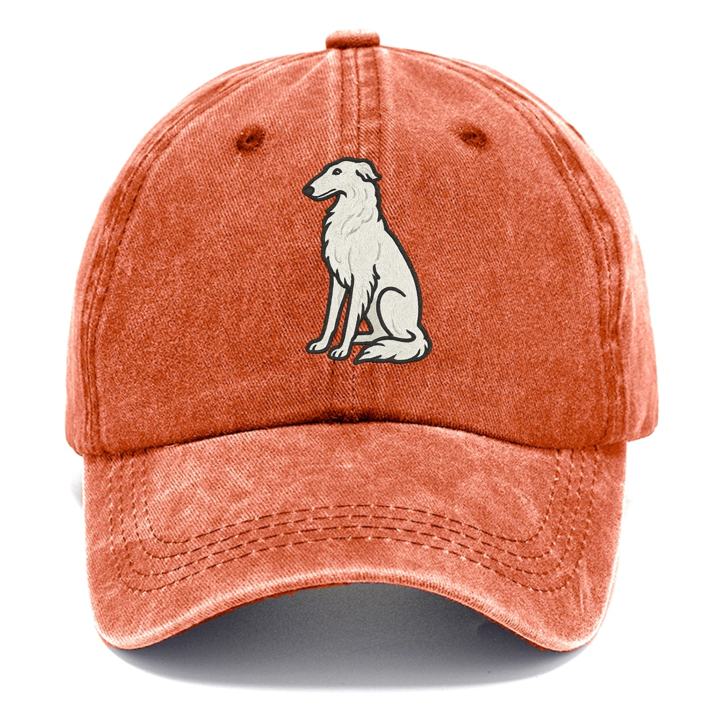 Borzoi - White embroidered sitting pose - Classic Cap - Terracotta Clay(Orange)