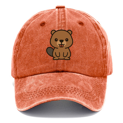 Baby Beaver - brown fur, paddle tail, buck teeth, friendly eyes, front-facing, - Classic Cap - Terracotta Clay(Orange)