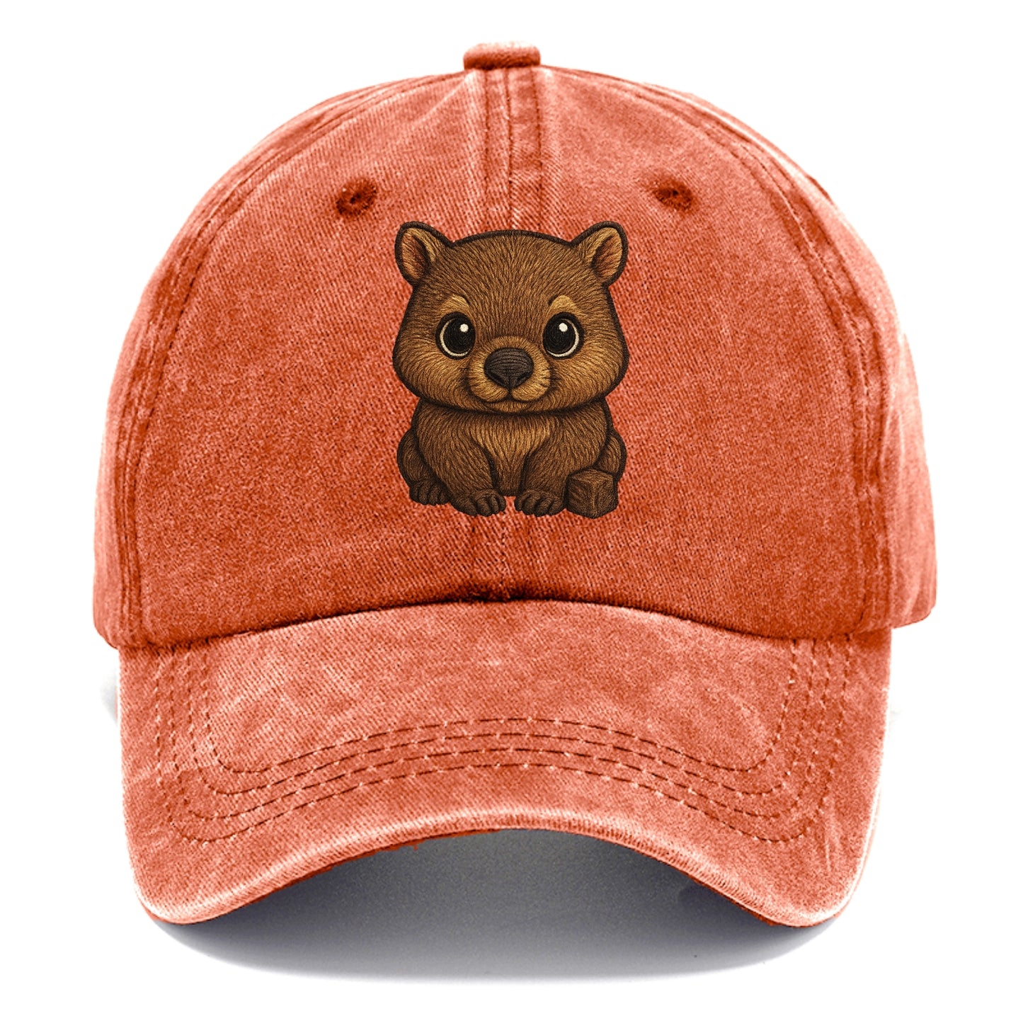 Baby Wombat - brown fur, square nose, small ears, dark eyes, front-facing, cube poop - Classic Cap - Terracotta Clay(Orange)