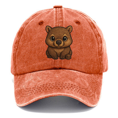 Baby Wombat - brown fur, square nose, small ears, dark eyes, front-facing, cube poop - Classic Cap - Terracotta Clay(Orange)