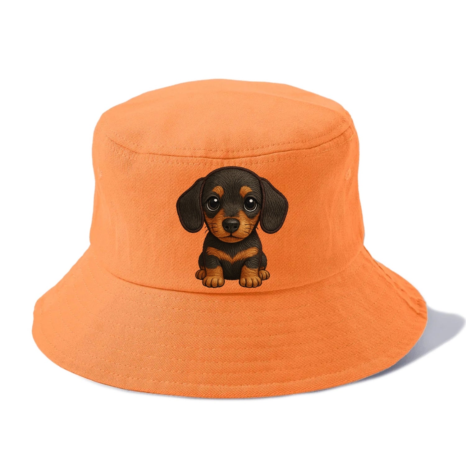 Baby Dachshund Puppy - long body, short legs, floppy ears, curious eyes, front-facing, - Bucket Hat - Terracotta Clay(Orange)
