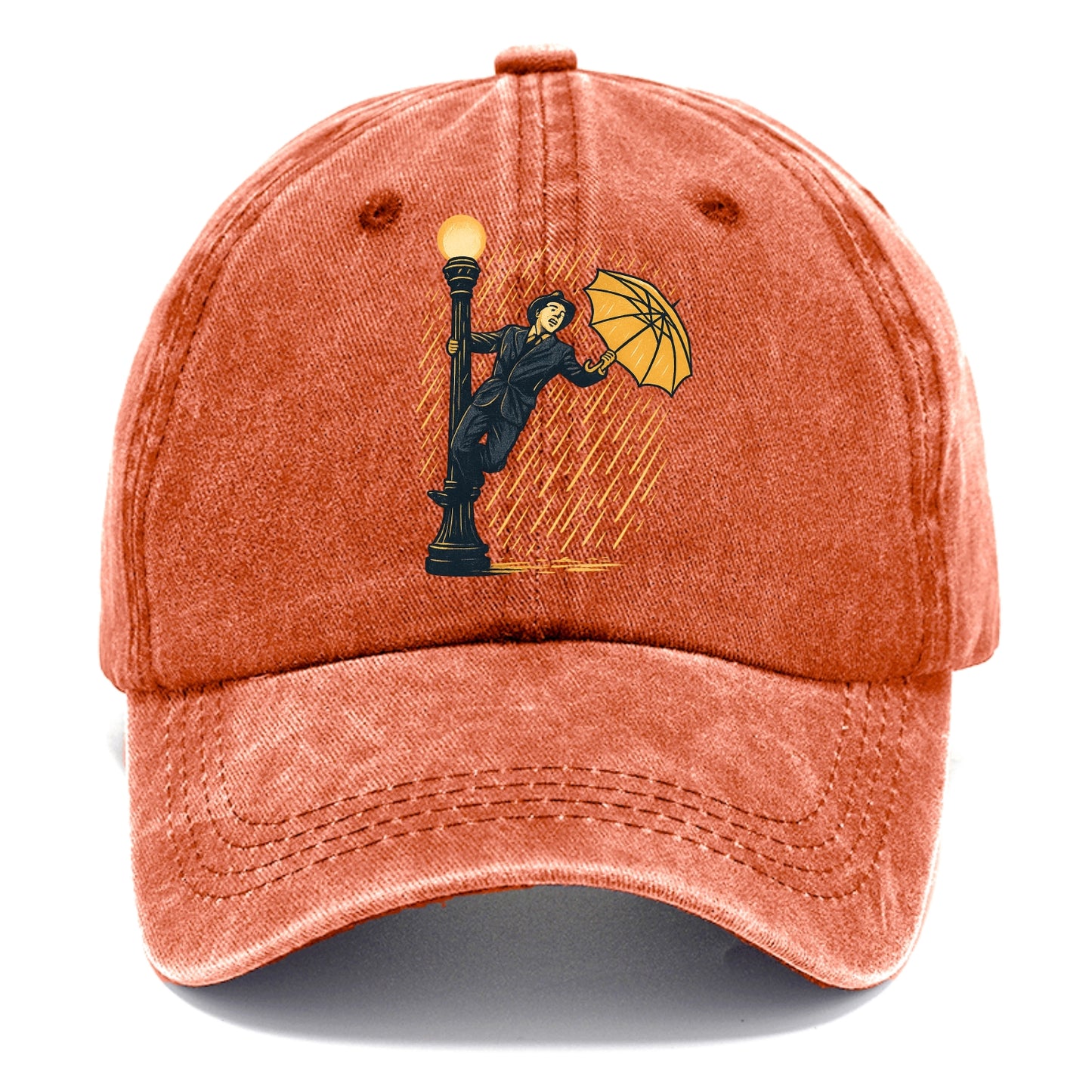 joyful dancing on lamppost in heavy rain with big smile - Classic Cap - Terracotta Clay(Orange)