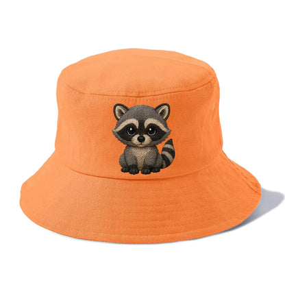 Baby Raccoon - gray fur, black mask, ringed tail, bright curious eyes, front-facing, - Bucket Hat - Terracotta Clay(Orange)